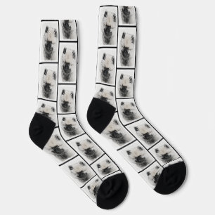 Keeshond Drawing Kees Puppy Cute Original Dog Art Socks