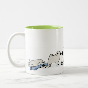 Keeshond Family with Blue Sock Two-Tone Coffee Mug