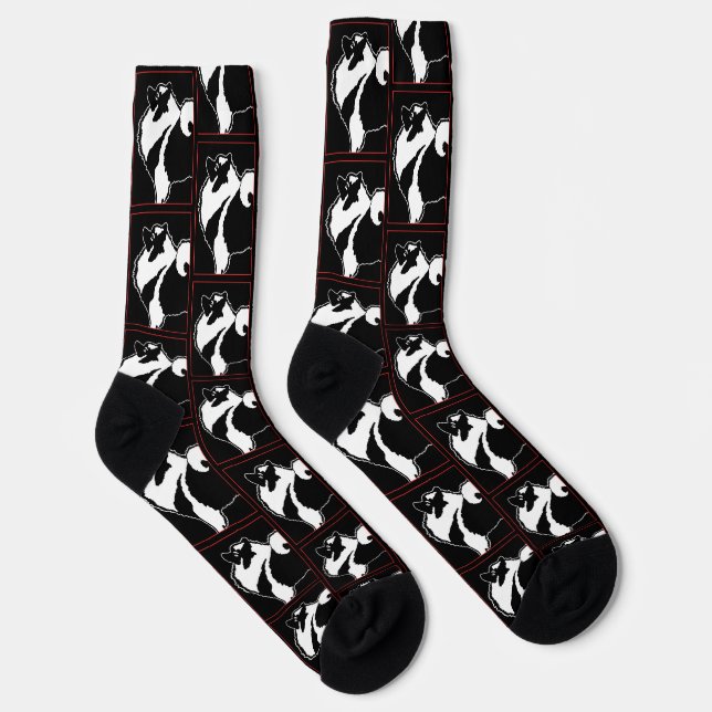 Keeshond Graphic Outline Cute Original Pet Dog Art Socks (Right)