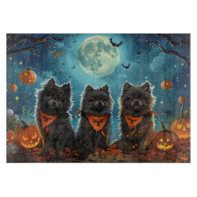 Keeshond Halloween Spooky Cutting Board (Front)