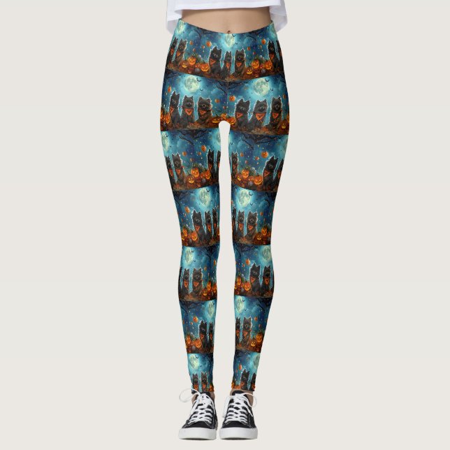 Keeshond Halloween Spooky Leggings (Front)