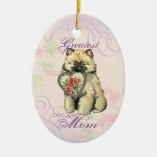 Keeshond Heart Mom Ceramic Ornament