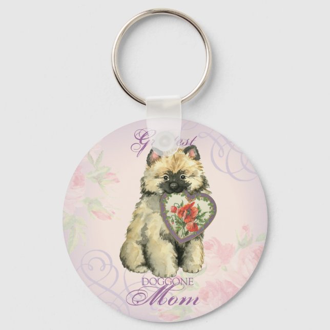 Keeshond Heart Mom Keychain (Front)