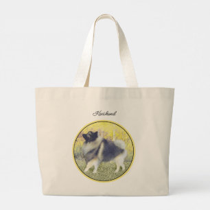 Keeshond in Aspen Painting Cute Original Dog Art Large Tote Bag
