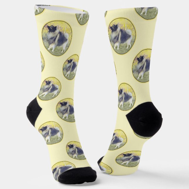 Keeshond in Aspen Painting Cute Original Dog Art Socks (Angled)