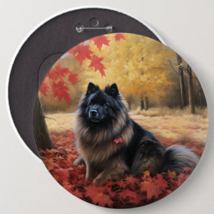 Keeshond in Autumn Leaves Fall Inspire  6 Inch Round Button