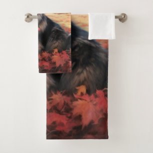 Keeshond in Autumn Leaves Fall Inspire Bath Towel Set