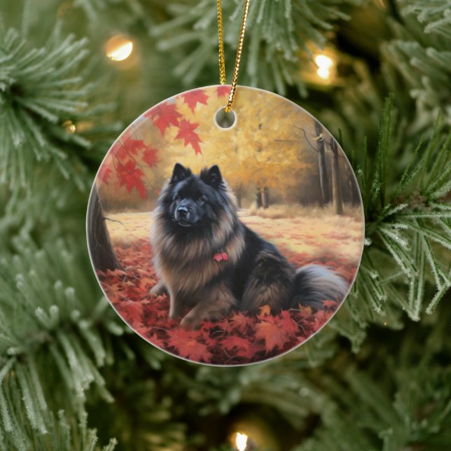 Keeshond in Autumn Leaves Fall Inspire  Ceramic Ornament (Tree)