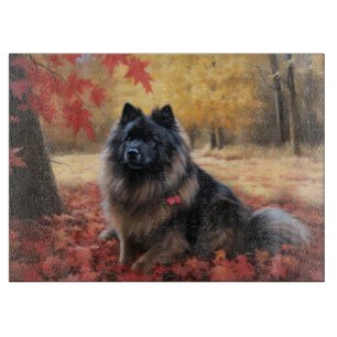 Keeshond in Autumn Leaves Fall Inspire  Cutting Board