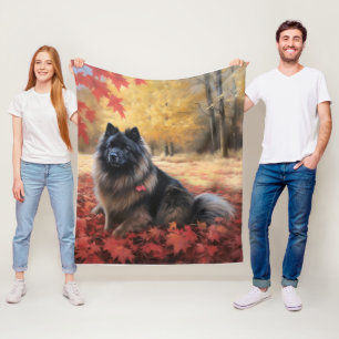 Keeshond in Autumn Leaves Fall Inspire Fleece Blanket