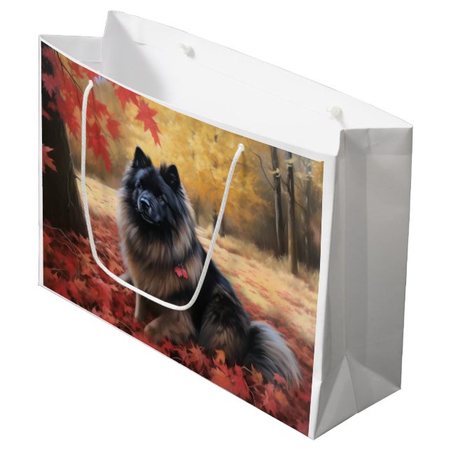 Keeshond in Autumn Leaves Fall Inspire  Large Gift Bag (Front Angled)