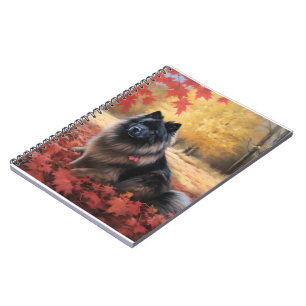 Keeshond in Autumn Leaves Fall Inspire Notebook