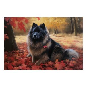 Keeshond in Autumn Leaves Fall Inspire Poster
