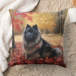 Keeshond in Autumn Leaves Fall Inspire  Throw Pillow