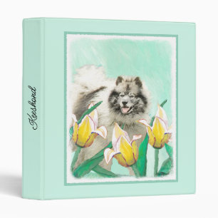 Keeshond in Tulips Painting Cute Original Dog Art Binder