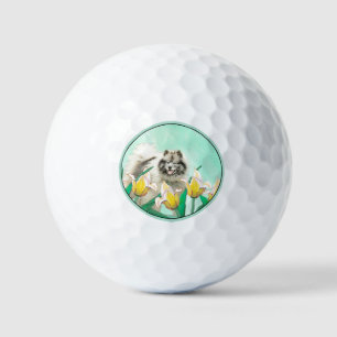 Keeshond in Tulips Painting Cute Original Dog Art Golf Balls