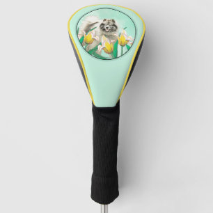 Keeshond in Tulips Painting Cute Original Dog Art Golf Head Cover