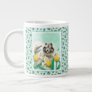 Keeshond in Tulips Painting Cute Original Dog Art Large Coffee Mug