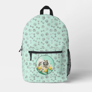 Keeshond in Tulips Painting Cute Original Dog Art Printed Backpack