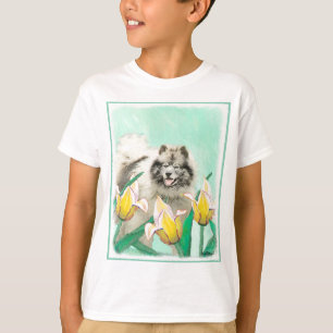 Keeshond in Tulips Painting Cute Original Dog Art T-Shirt
