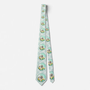 Keeshond in Tulips Painting Cute Original Dog Art Tie