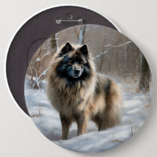 Keeshond Let It Snow Christmas 6 Inch Round Button