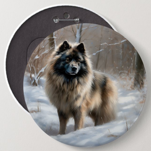 Keeshond Let It Snow Christmas 6 Inch Round Button (Front & Back)