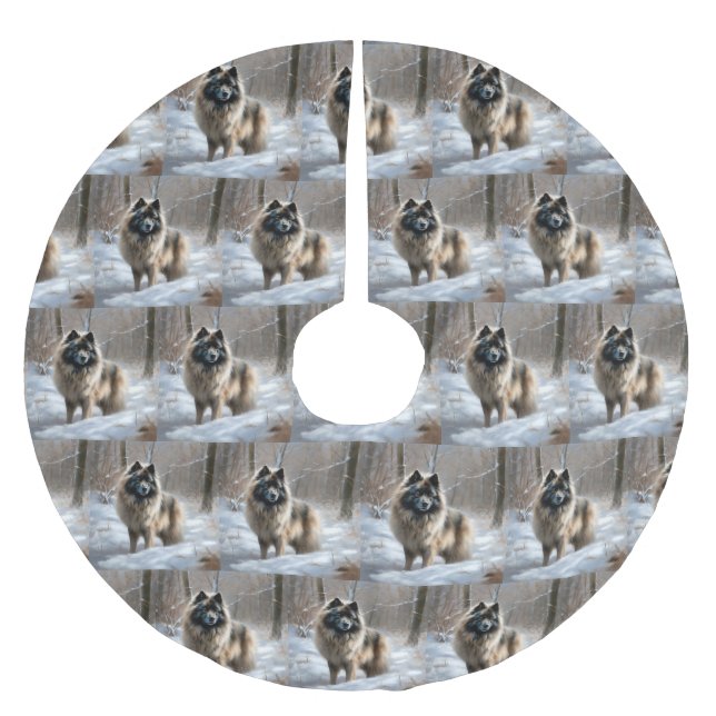 Keeshond Let It Snow Christmas Brushed Polyester Tree Skirt (Front)