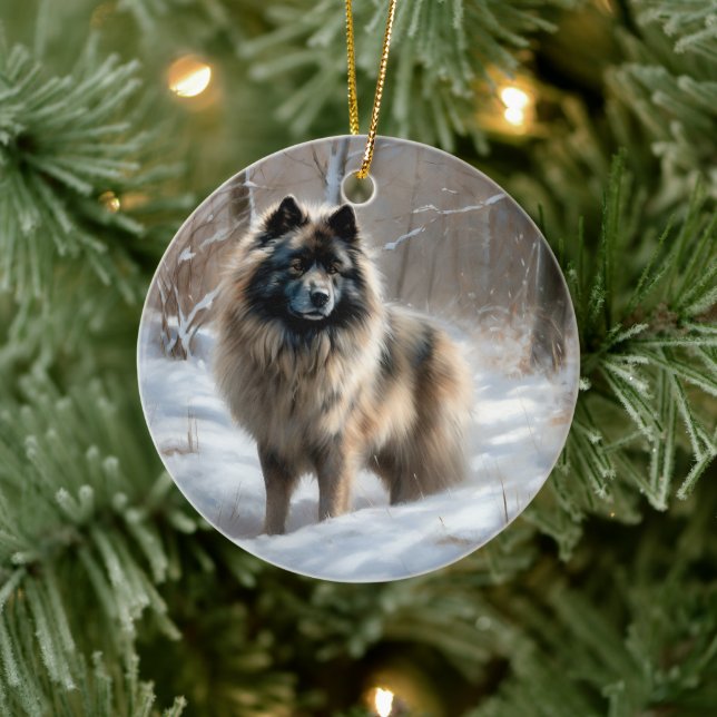 Keeshond Let It Snow Christmas Ceramic Ornament (Tree)