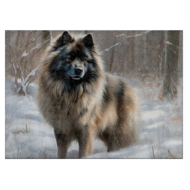 Keeshond Let It Snow Christmas Cutting Board (Front)