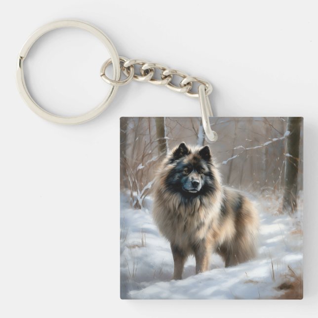 Keeshond Let It Snow Christmas Keychain (Front)