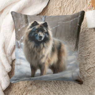 Keeshond Let It Snow Christmas Throw Pillow