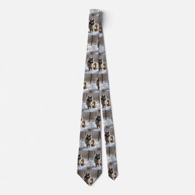 Keeshond Let It Snow Christmas Tie (Front)