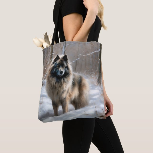 Keeshond Let It Snow Christmas Tote Bag (Close Up)
