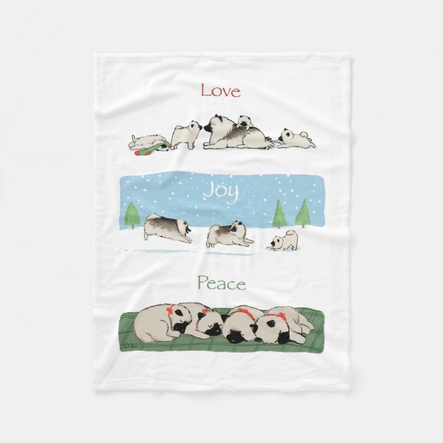 Keeshond Love Joy Peace Cute Keesie Dogs Holiday Fleece Blanket (Front)