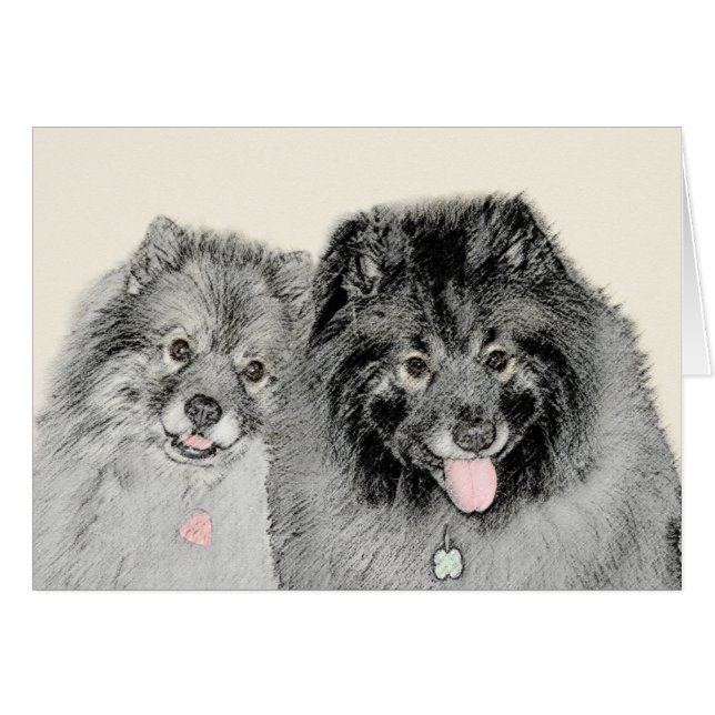 Keeshond Maman et Son Peinture - Art Chien origina (Devant horizontal)