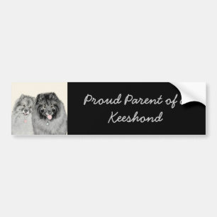 Keeshond Mom and Son Painting - Original Dog Art Bumper Sticker