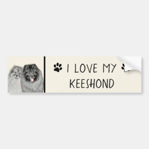 Keeshond Mom and Son Painting - Original Dog Art Bumper Sticker