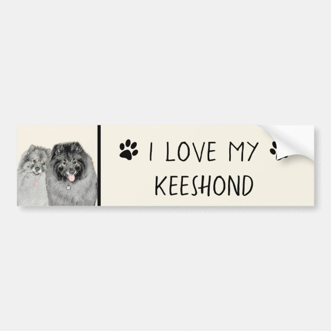 Keeshond Mom and Son Painting - Original Dog Art Bumper Sticker (Front)