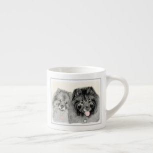 Keeshond Mom and Son Painting - Original Dog Art Espresso Cup