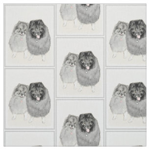 Keeshond Mom and Son Painting - Original Dog Art Fabric