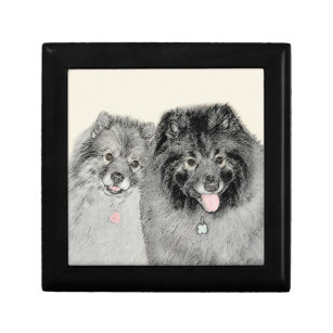 Keeshond Mom and Son Painting - Original Dog Art Gift Box