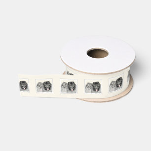 Keeshond Mom and Son Painting - Original Dog Art Grosgrain Ribbon