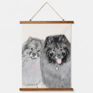 Keeshond Mom and Son Painting - Original Dog Art Hanging Tapestry
