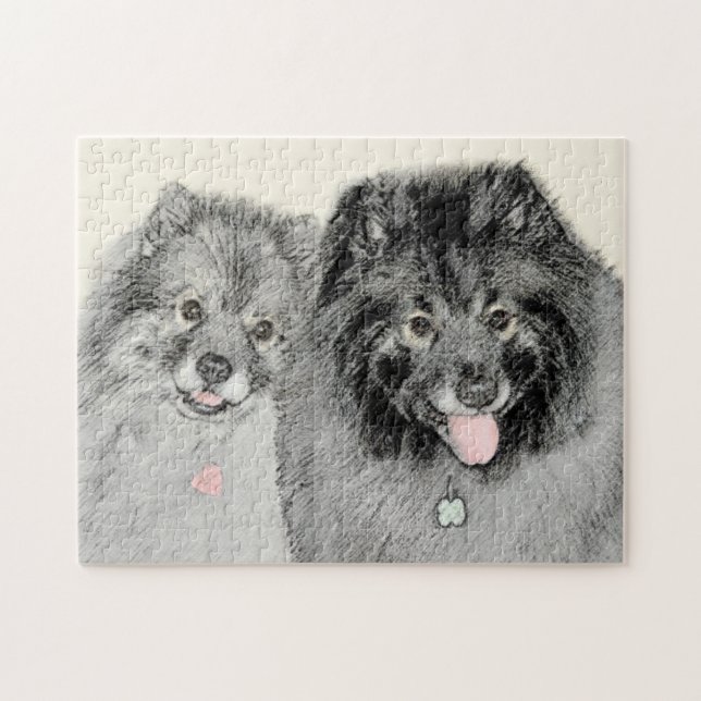 Keeshond Mom and Son Painting - Original Dog Art Jigsaw Puzzle (Horizontal)