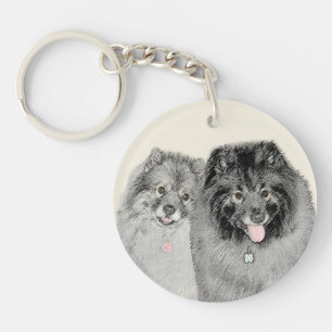 Keeshond Mom and Son Painting - Original Dog Art Keychain