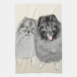 Keeshond Mom and Son Painting - Original Dog Art Kitchen Towel