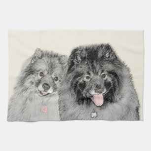 Keeshond Mom and Son Painting - Original Dog Art Kitchen Towel