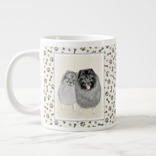 Keeshond Mom and Son Painting - Original Dog Art Large Coffee Mug