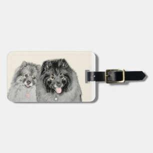 Keeshond Mom and Son Painting - Original Dog Art Luggage Tag